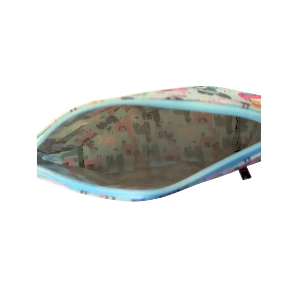 No Drama Llama Canvas Wristlet Light Teal Llama Print Dual Zipper Pouch